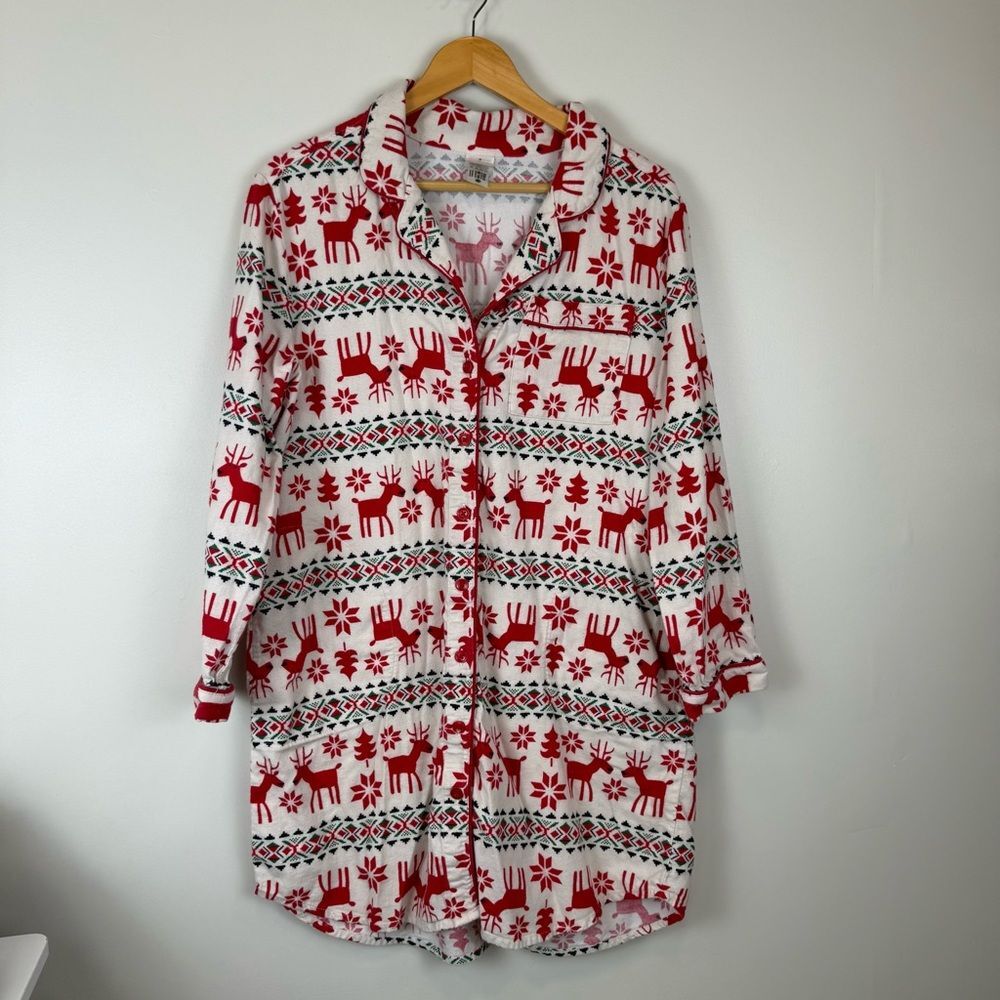 Hanna Andersson Women's Holiday Flannel Night Shirt Size Medium Dear Deer 80103